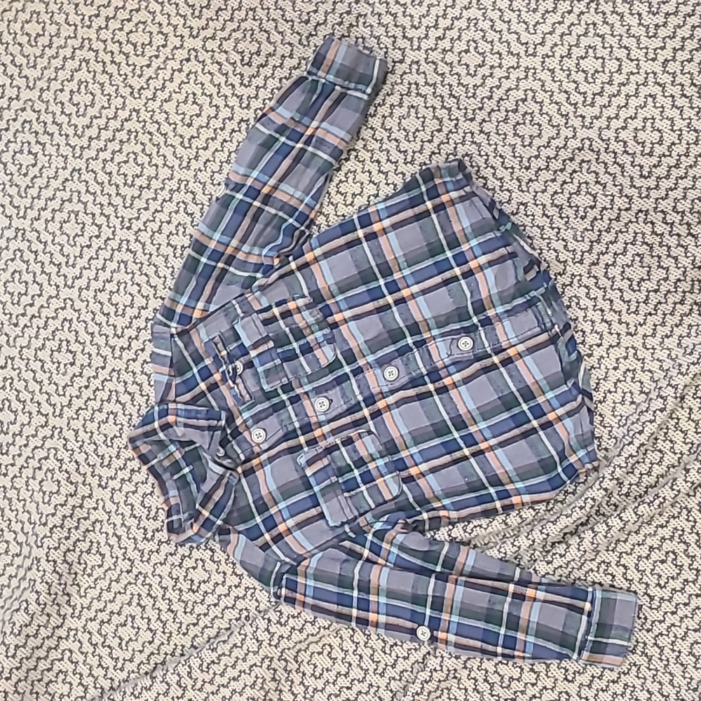 OshKosh Real Flannel Long Sleeve Shirt with Roll Sleeves Size 3